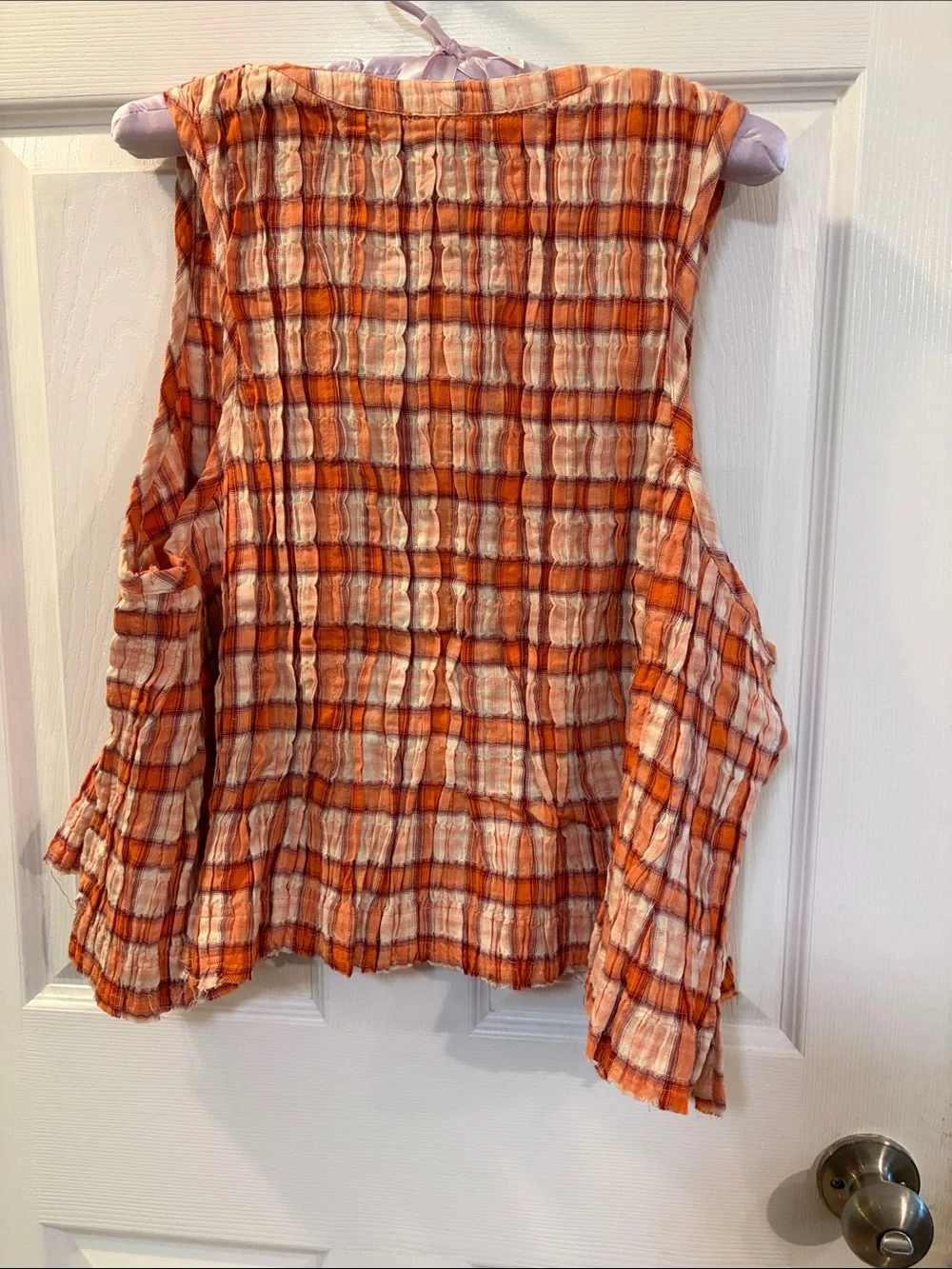 Pilcro Orange and Cream Plaid Sleeveless Button Henley Tank - Picture 4 of 4